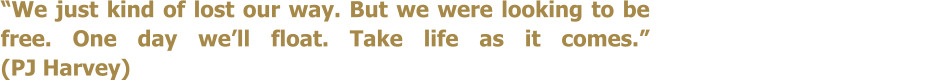 We just kind of lost our way. But we were looking to be free. One day well float. Take life as it comes.               (PJ Harvey)